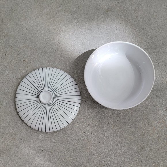 1960s Bitossi Raymor Italian Stripe Design Modern Ceramic Candy Dish With Lid - Picture 2 of 8